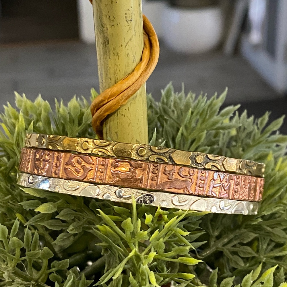 Vintage silver and Copper zodiac Bangle Bracelets